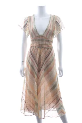 Valentino Tie-Back Striped Crochet-Knit Silk Midi Dress