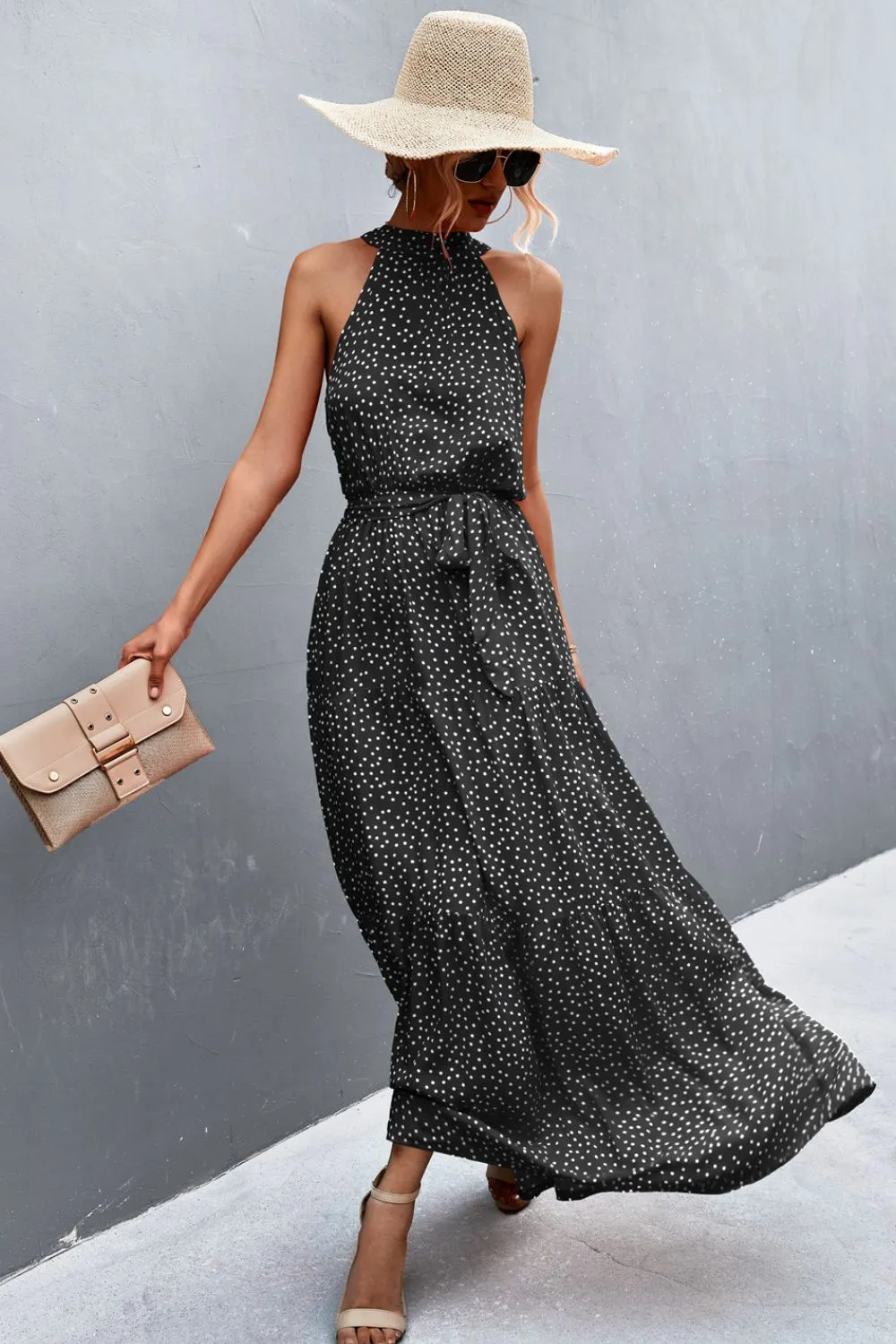 Wedding Guests / Printed Sleeveless Tie Waist Maxi Dress