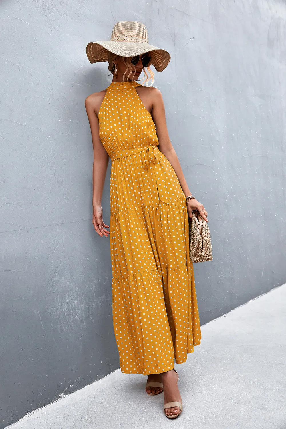 Wedding Guests / Printed Sleeveless Tie Waist Maxi Dress