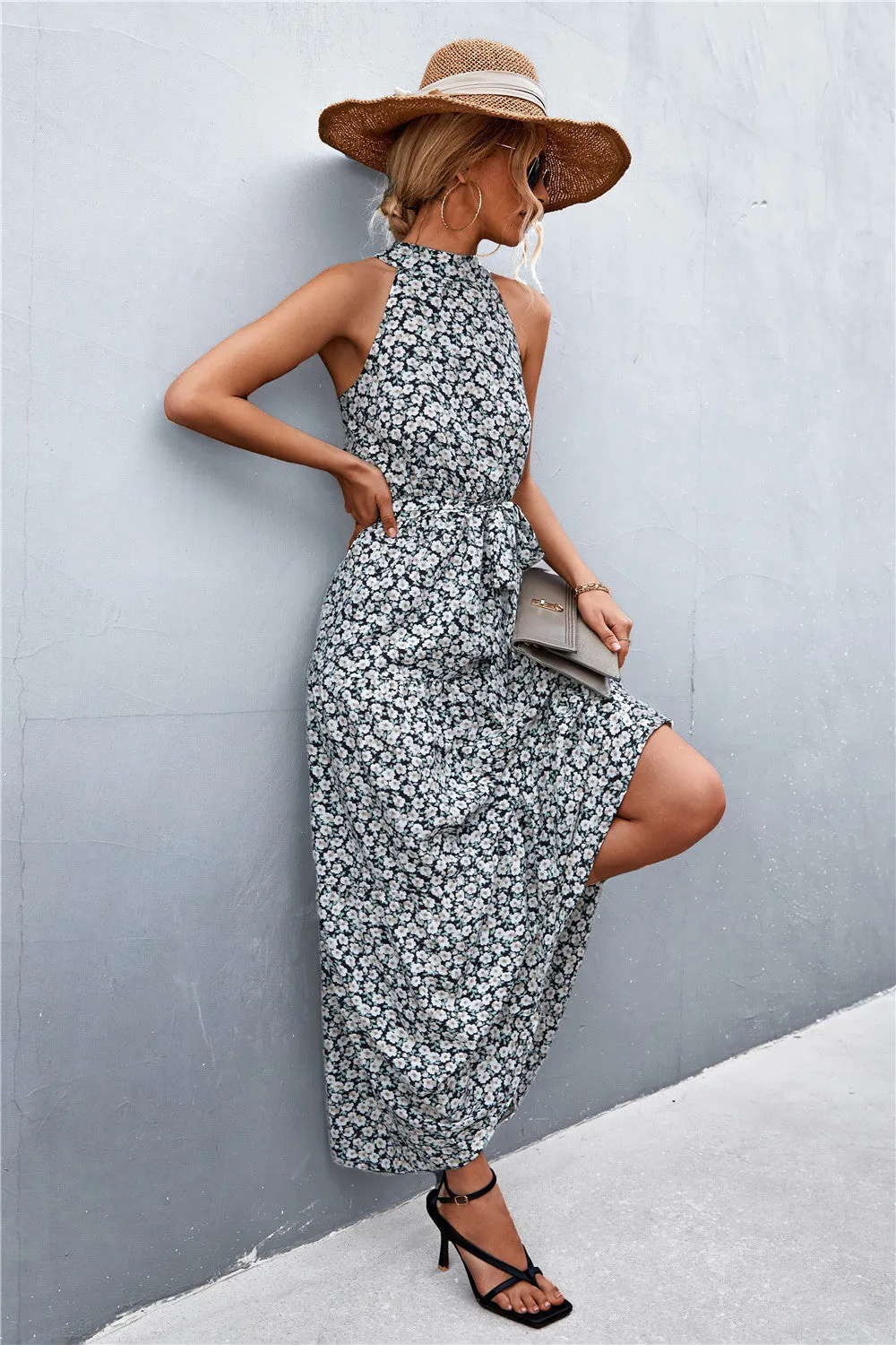 Wedding Guests / Printed Sleeveless Tie Waist Maxi Dress