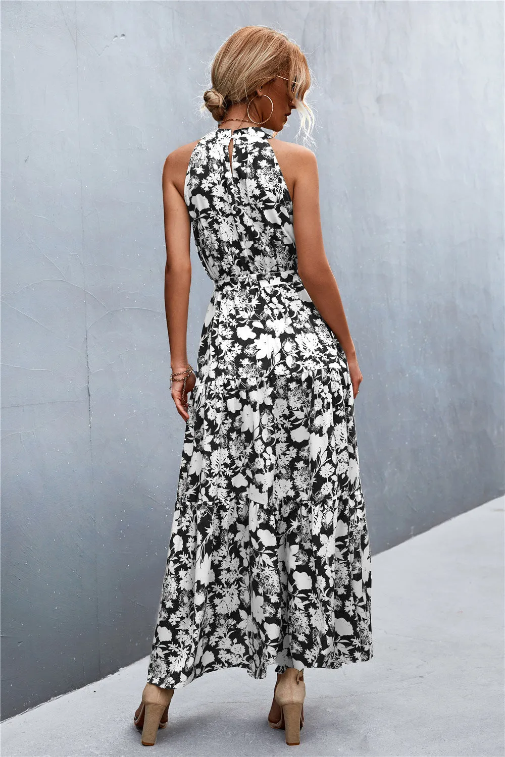 Wedding Guests / Printed Sleeveless Tie Waist Maxi Dress