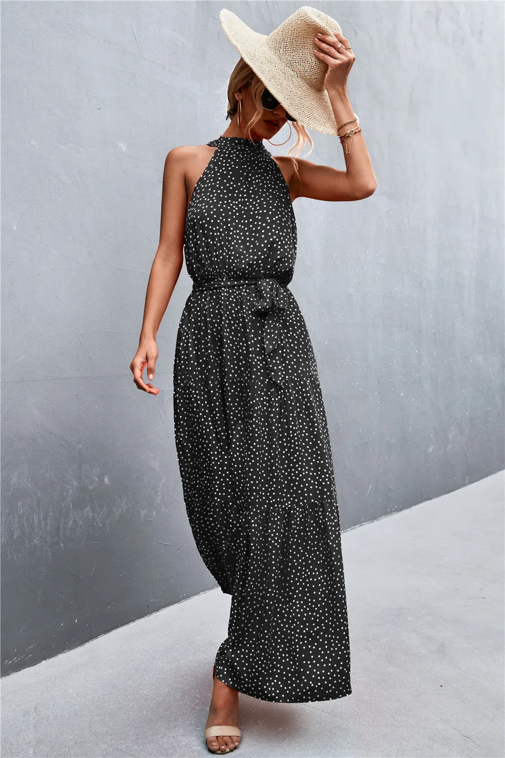 Wedding Guests / Printed Sleeveless Tie Waist Maxi Dress