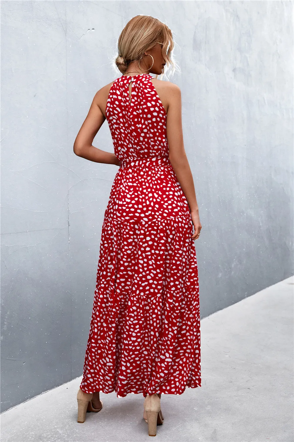 Wedding Guests / Printed Sleeveless Tie Waist Maxi Dress