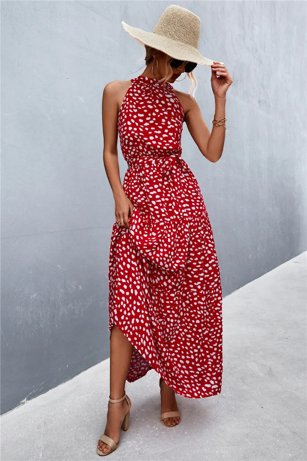 Wedding Guests / Printed Sleeveless Tie Waist Maxi Dress