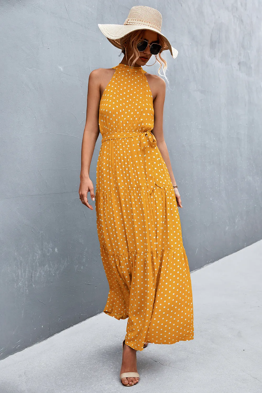 Wedding Guests / Printed Sleeveless Tie Waist Maxi Dress