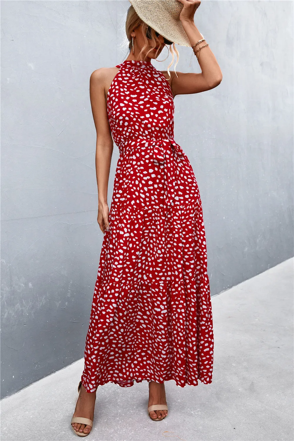 Wedding Guests / Printed Sleeveless Tie Waist Maxi Dress