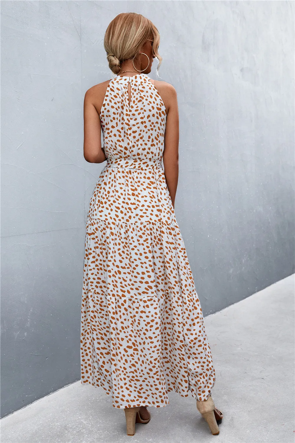 Wedding Guests / Printed Sleeveless Tie Waist Maxi Dress