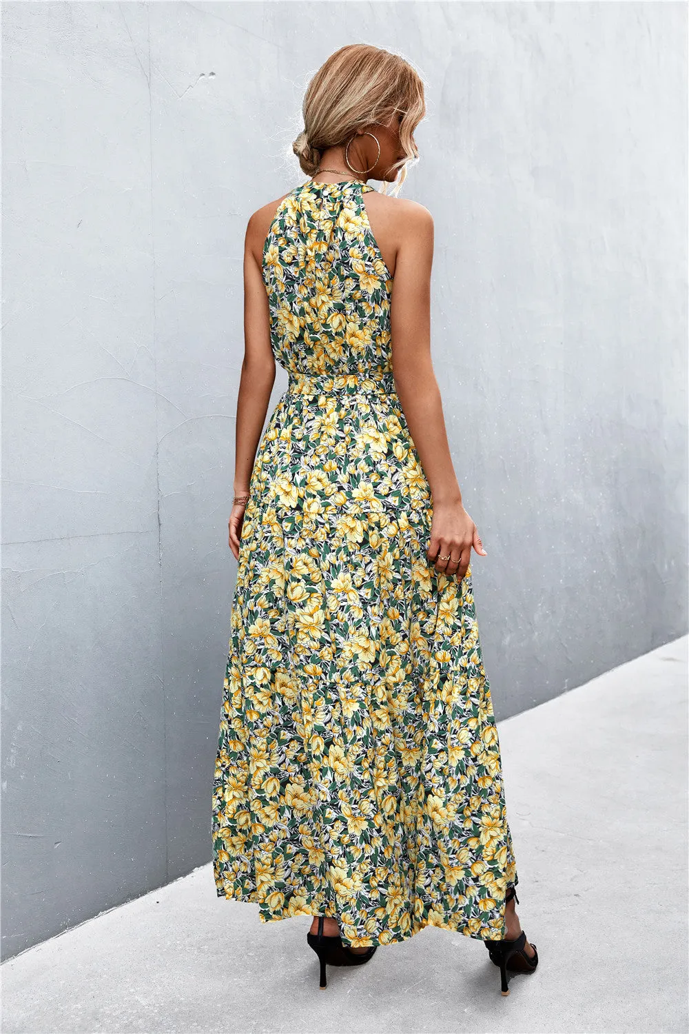 Wedding Guests / Printed Sleeveless Tie Waist Maxi Dress