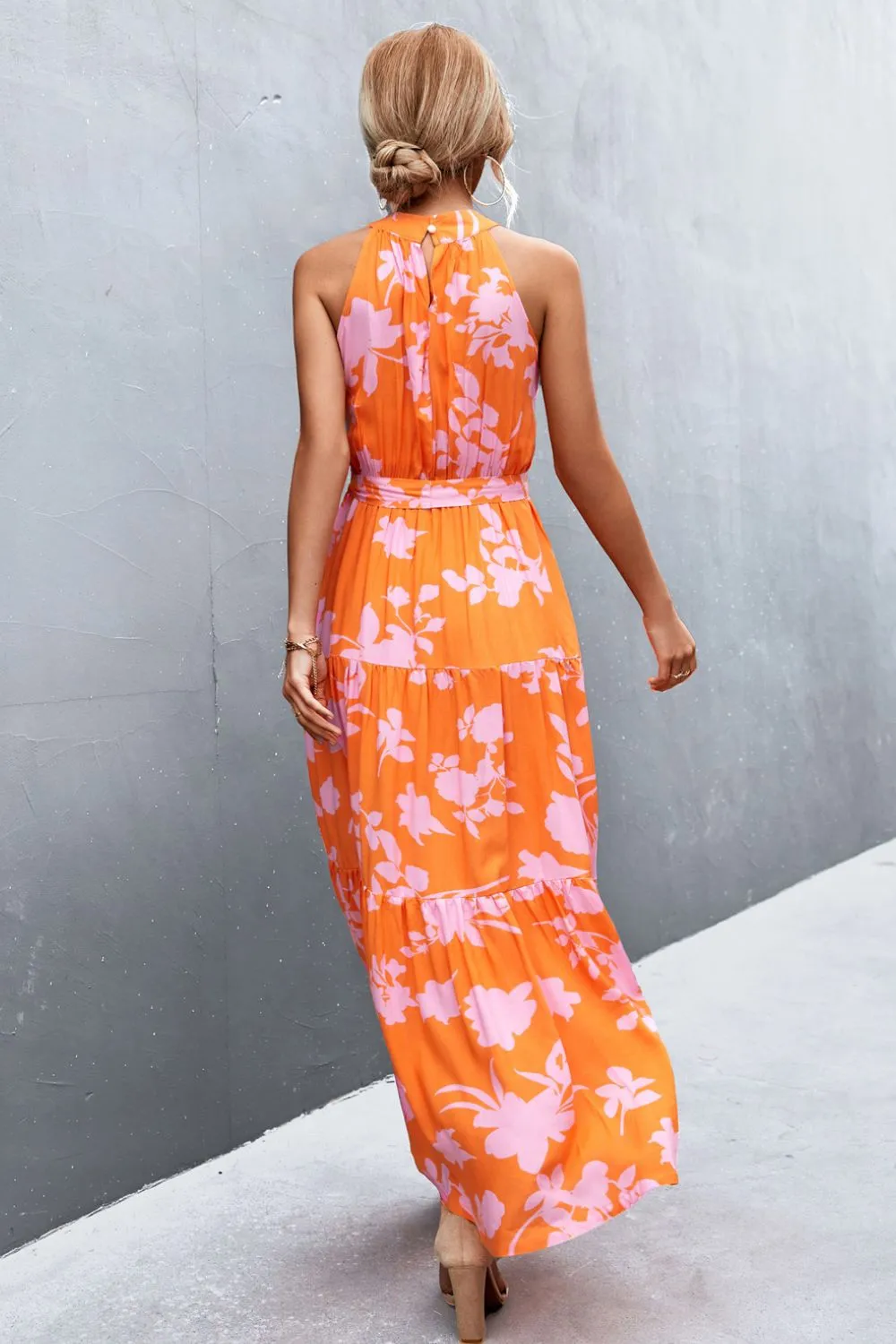 Wedding Guests / Printed Sleeveless Tie Waist Maxi Dress