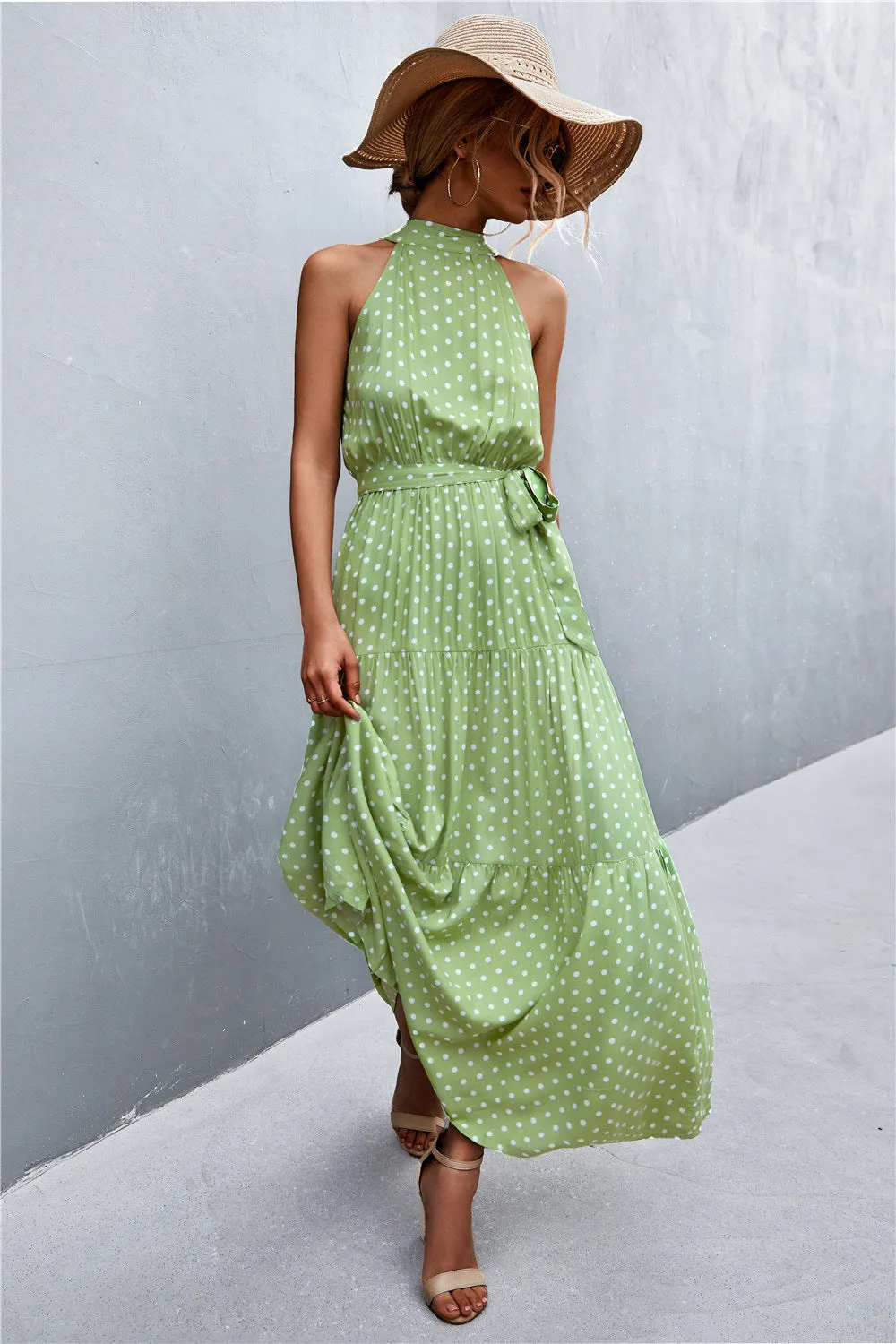 Wedding Guests / Printed Sleeveless Tie Waist Maxi Dress