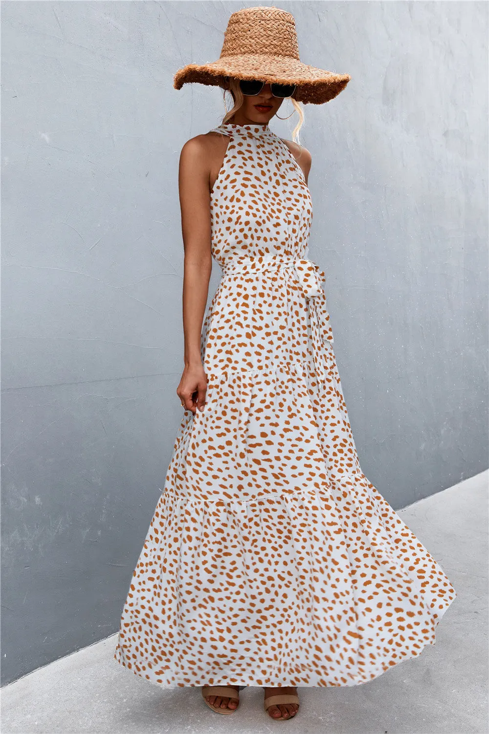 Wedding Guests / Printed Sleeveless Tie Waist Maxi Dress