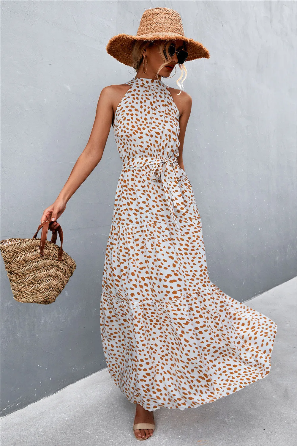 Wedding Guests / Printed Sleeveless Tie Waist Maxi Dress