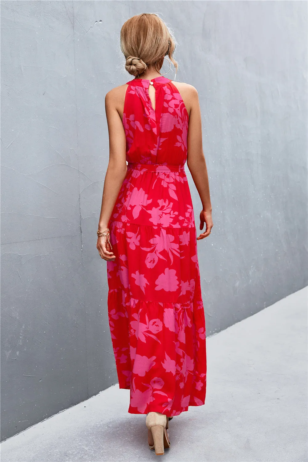 Wedding Guests / Printed Sleeveless Tie Waist Maxi Dress