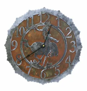 Western Bronc Rider 12" Round Metal Wall Clock