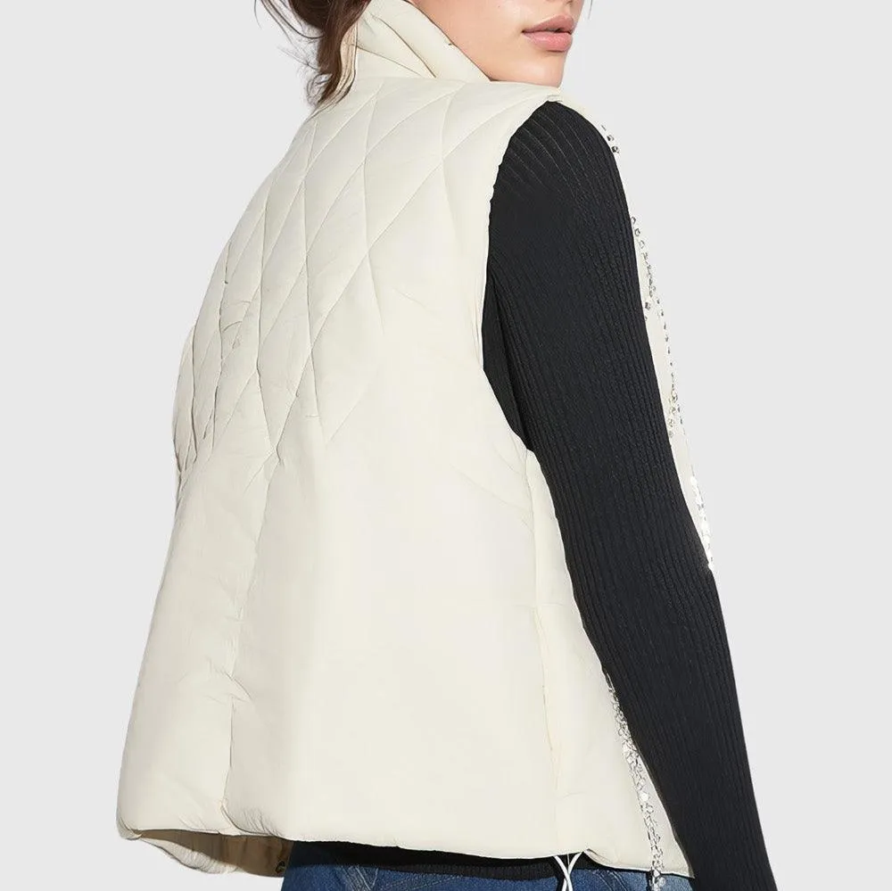 WHITE Puffer VEST with RHINESTONES