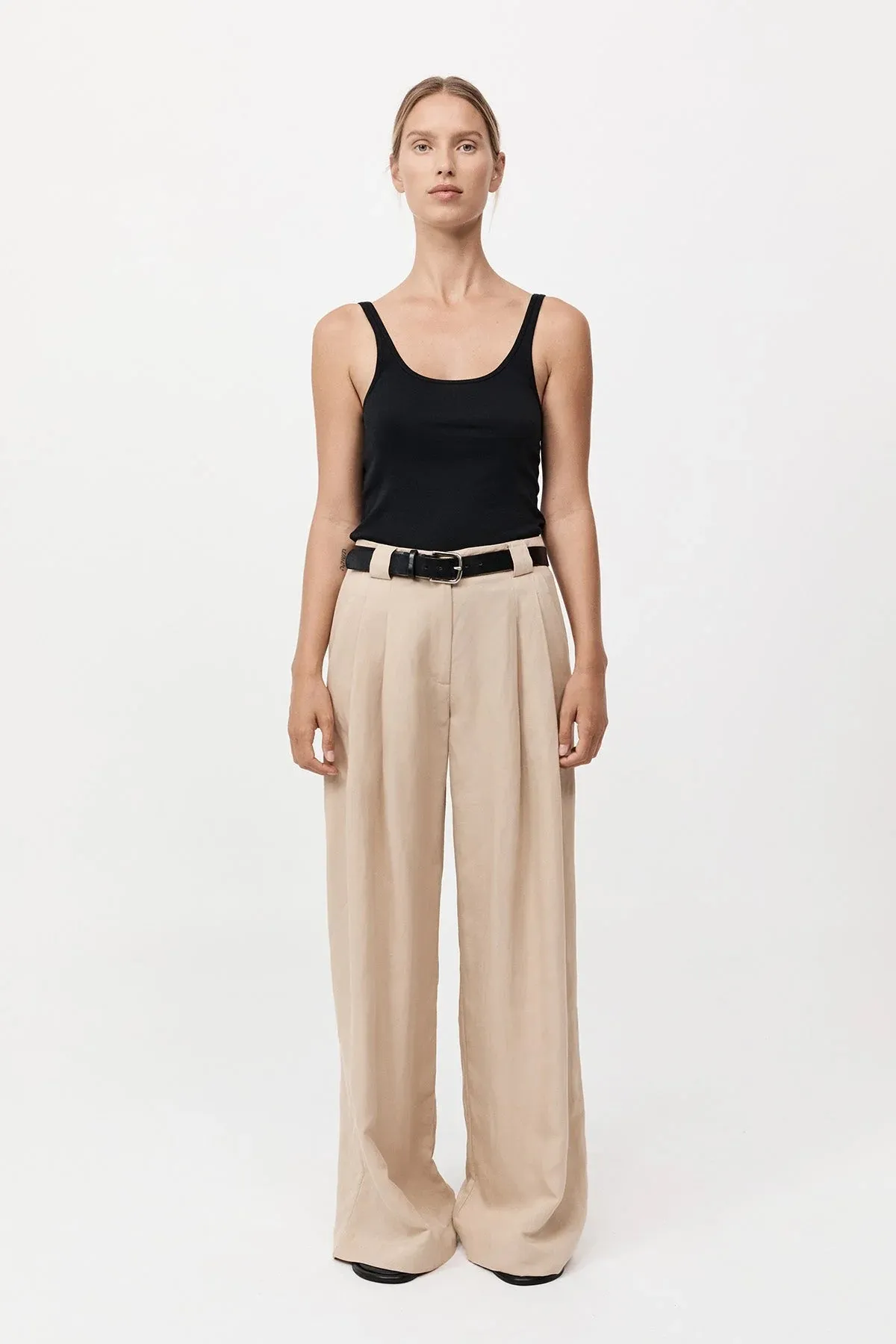 Wide Leg Pleat Pants in Dune