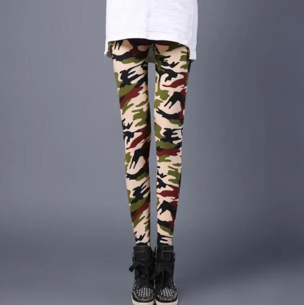 Wjczt Camouflage Womens for Leggins Graffiti Style Slim Stretch Trouser Army Green Leggings Deportes Pants K085