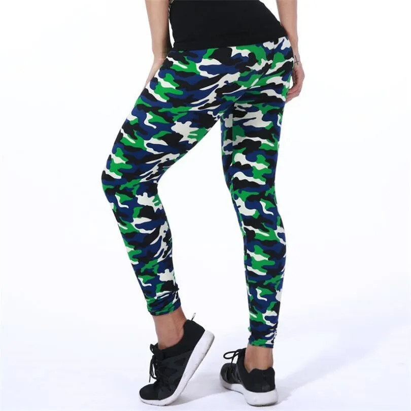 Wjczt Camouflage Womens for Leggins Graffiti Style Slim Stretch Trouser Army Green Leggings Deportes Pants K085