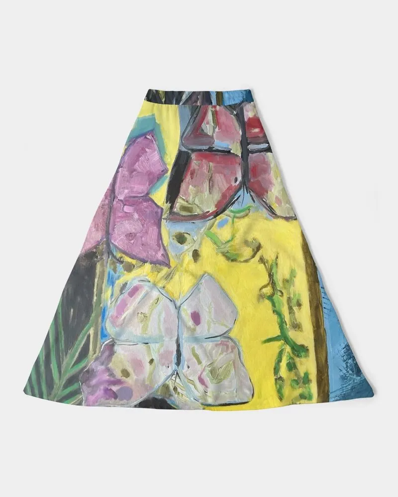 Women's A-Line Midi Skirt Papillons and Fern