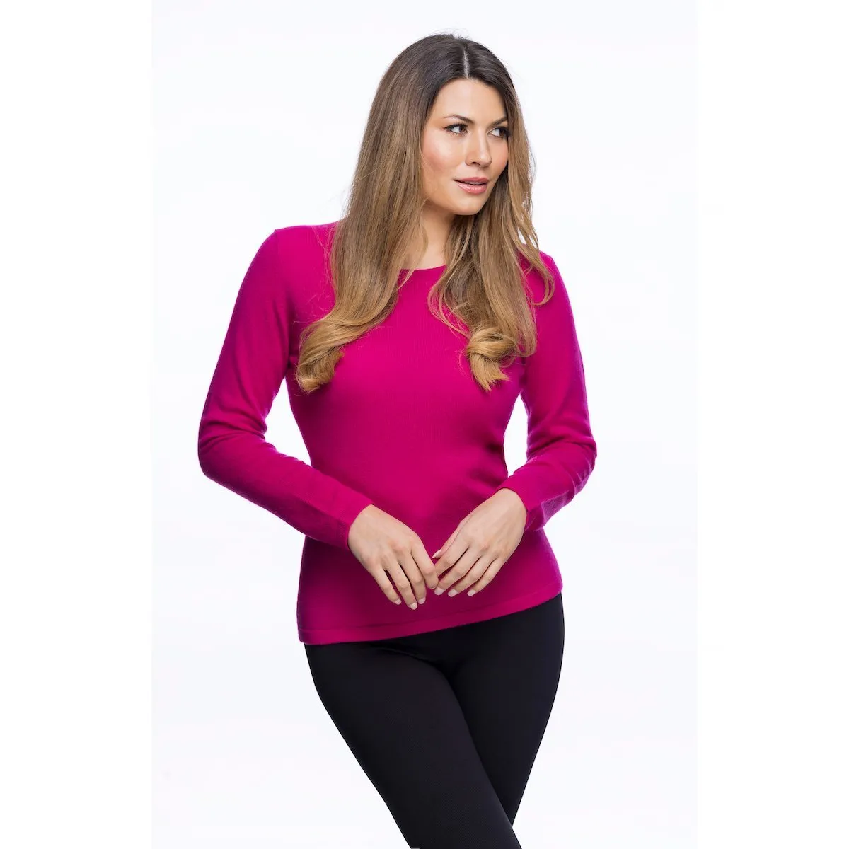 Women's Cashmere C-Neck Jumper Fuchsia