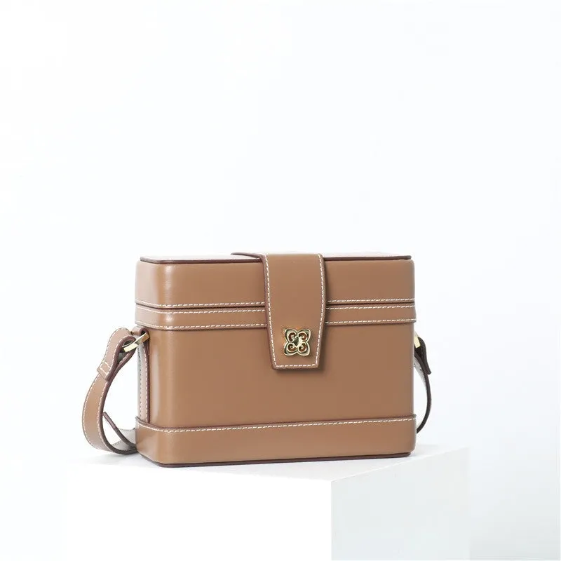 Womens Leather Box Top Handle Bag