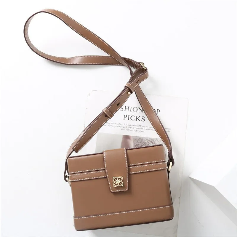 Womens Leather Box Top Handle Bag