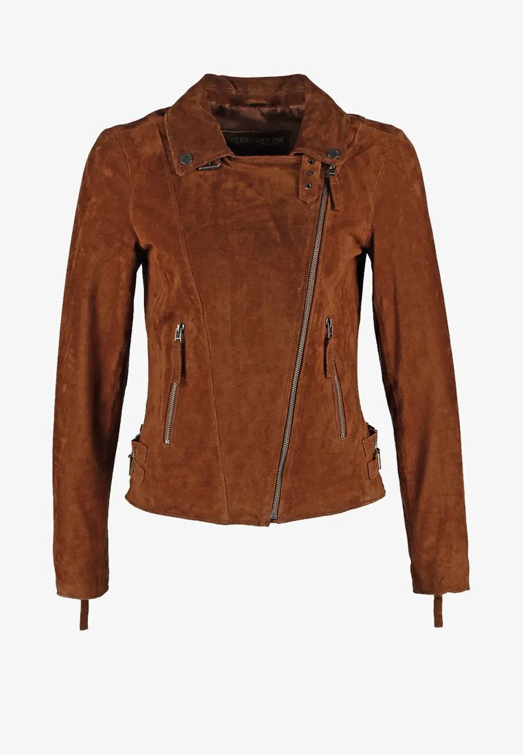 Women’s Trendy Tan Brown Suede Leather Biker Jacket