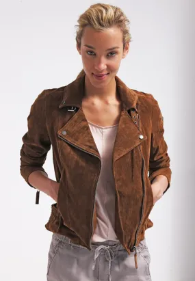 Women’s Trendy Tan Brown Suede Leather Biker Jacket