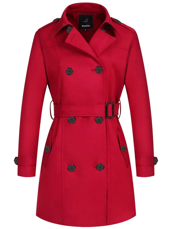 Women's Waterproof Double-Breasted Trench Coat with Belt WD