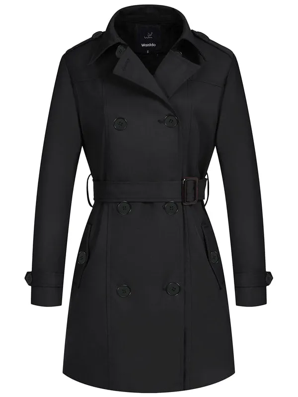 Women's Waterproof Double-Breasted Trench Coat with Belt WD