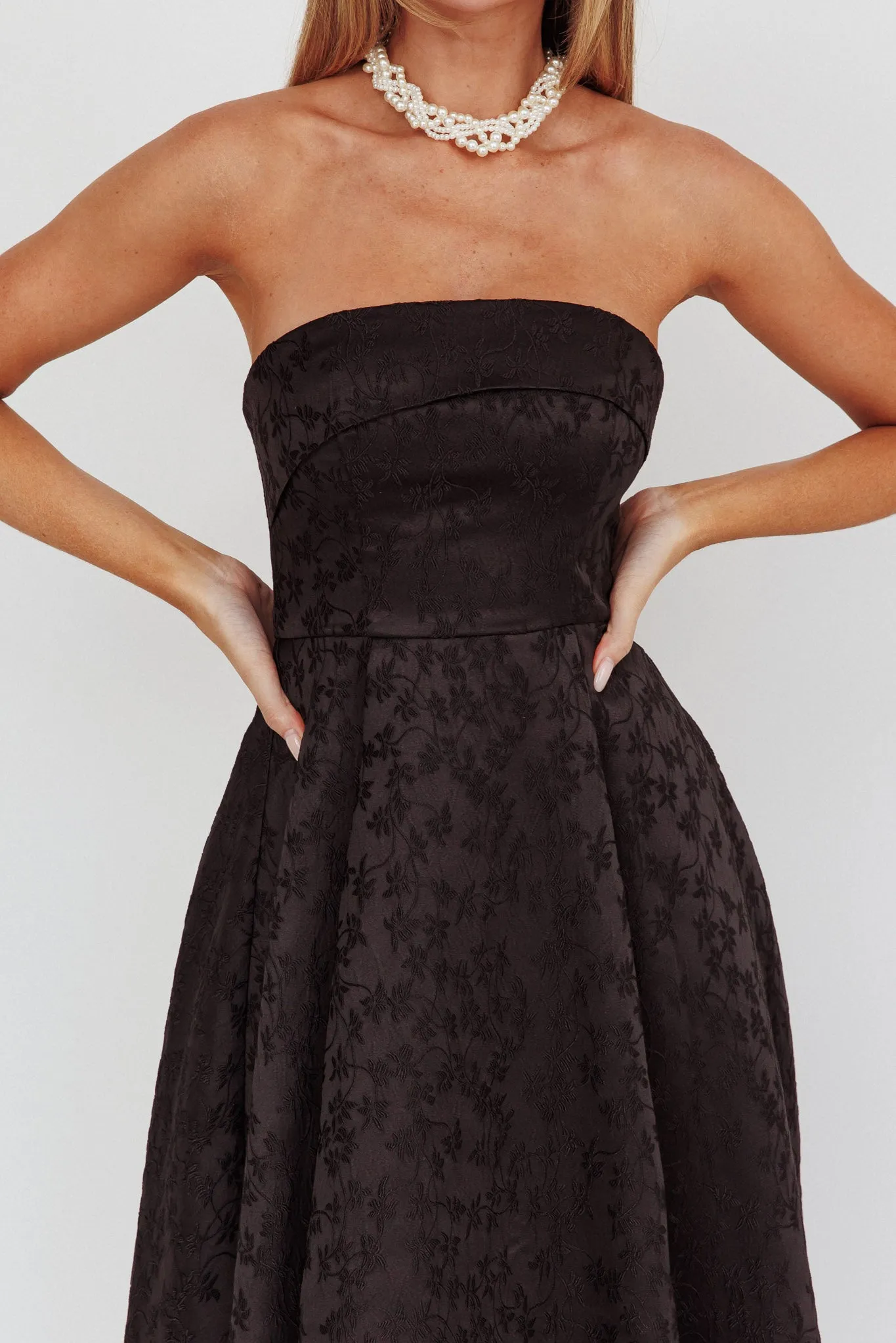 Worship Strapless A-Line Midi Dress Black