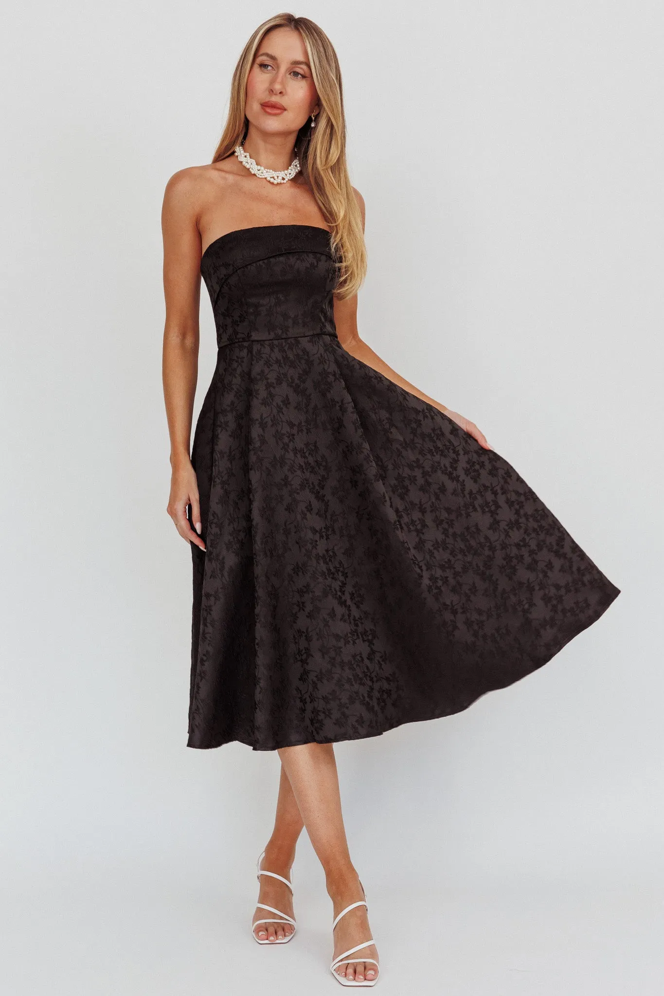 Worship Strapless A-Line Midi Dress Black