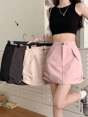 Y2K Streetwear Mini Skirt With Drawstring Details