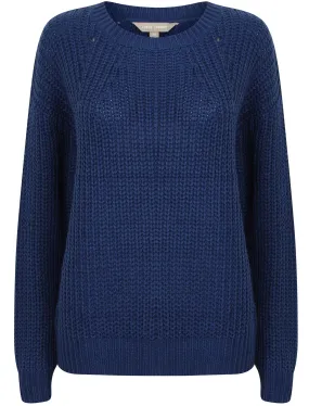 Zember Fisherman Knit Pointelle Jumper in Mazarine Blue - Tokyo Laundry