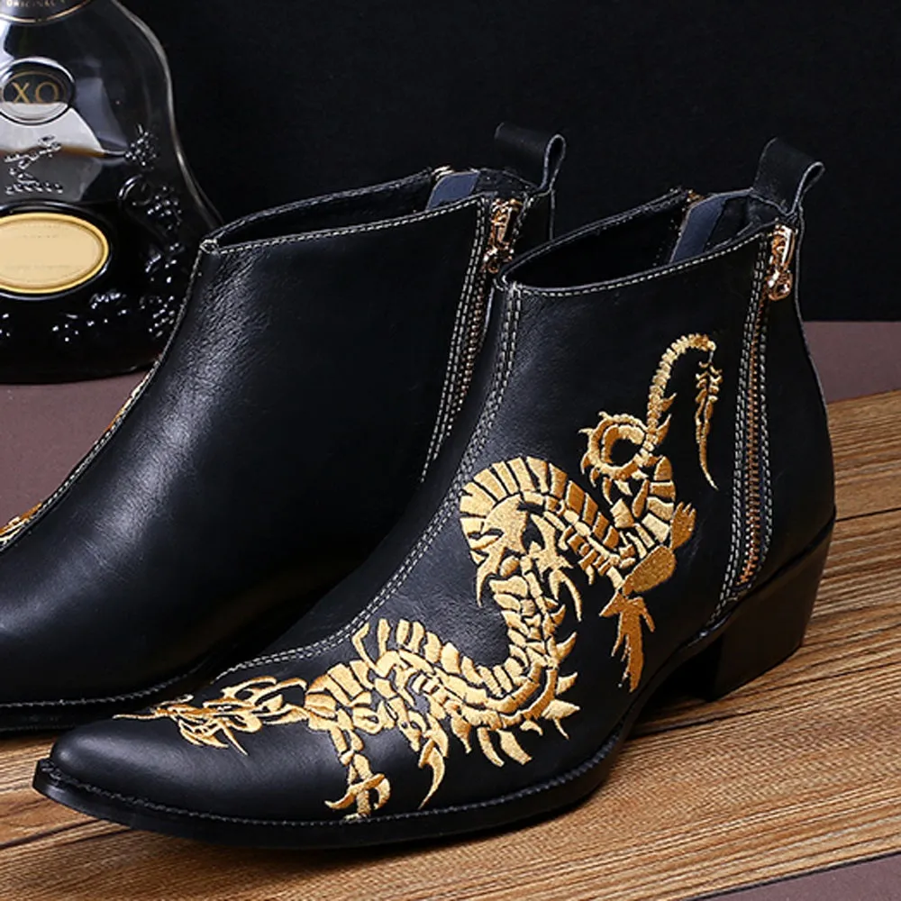 Zip Men Ankle Boots with Decoration